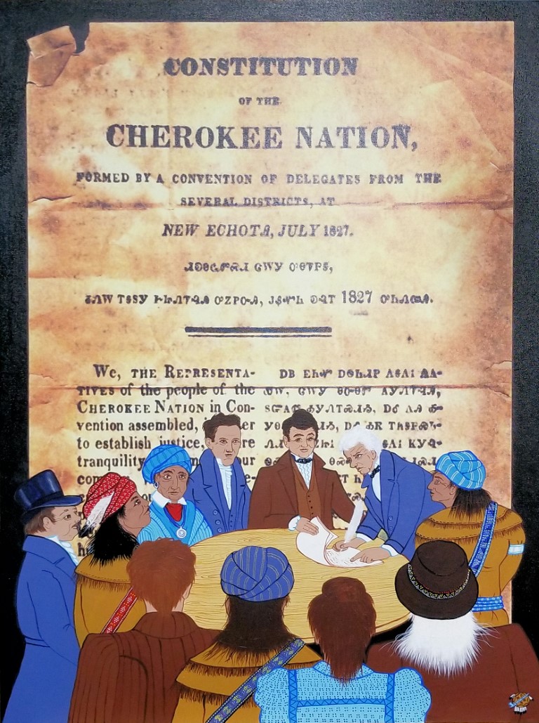 The first Constitution of the Cherokee Nation, was formed by a Convention of Delegates from the several districts, at New Echota, July, 1827. 
